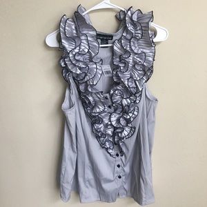 Sleeveless Top with Ruffles - Gray/Silver- 3X